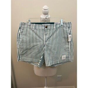 Old Navy Everyday Shorts Green and White Striped Size 14 NWT